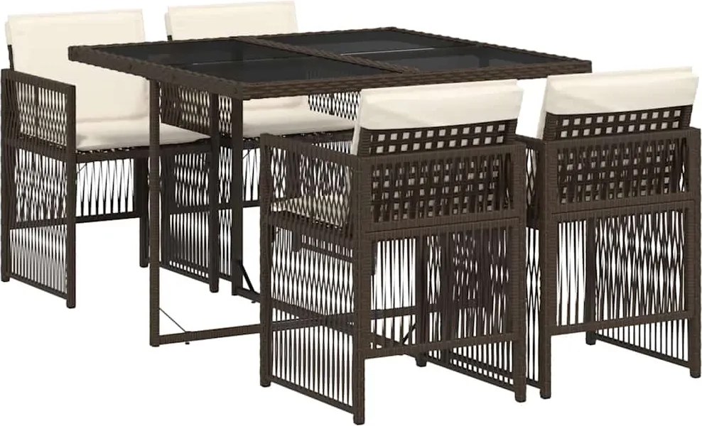 3210897 vidaXL Градински комплект с възглавници 5 части кафяв полиратан