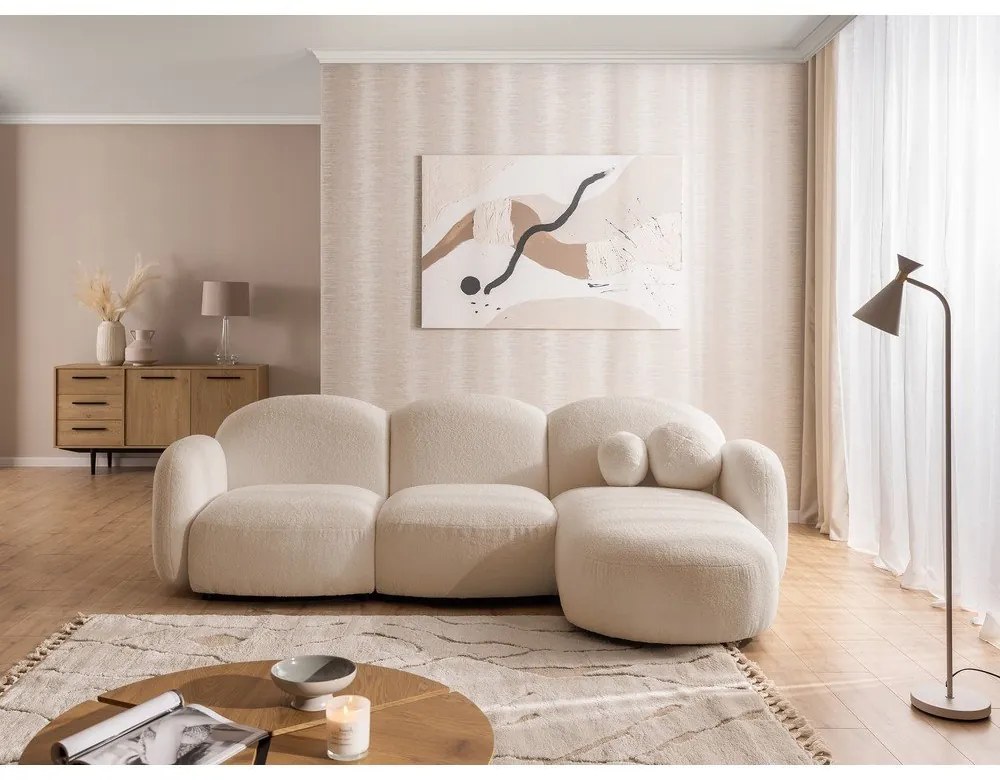 Светлокафяв ъглов диван от прежда с примки от букле (десен ъгъл) Orbit – Ropez