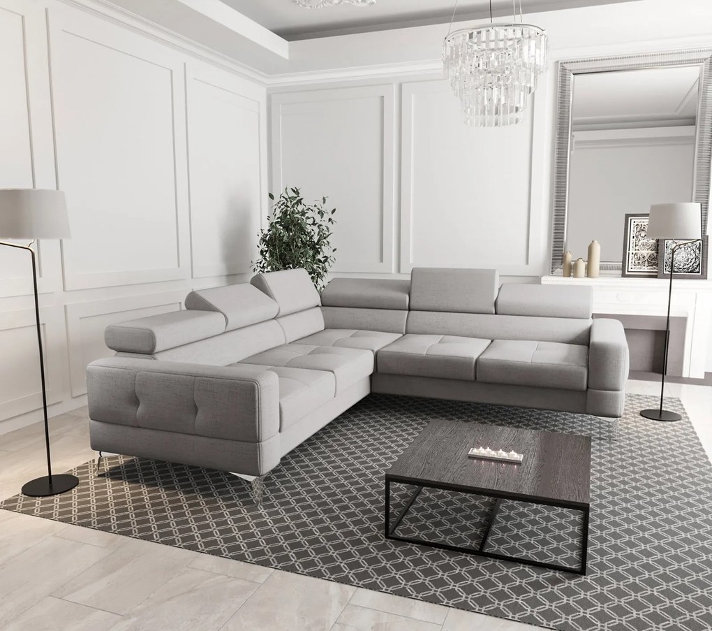 Ъглов диван Soreko Max-сив-плат-ляв