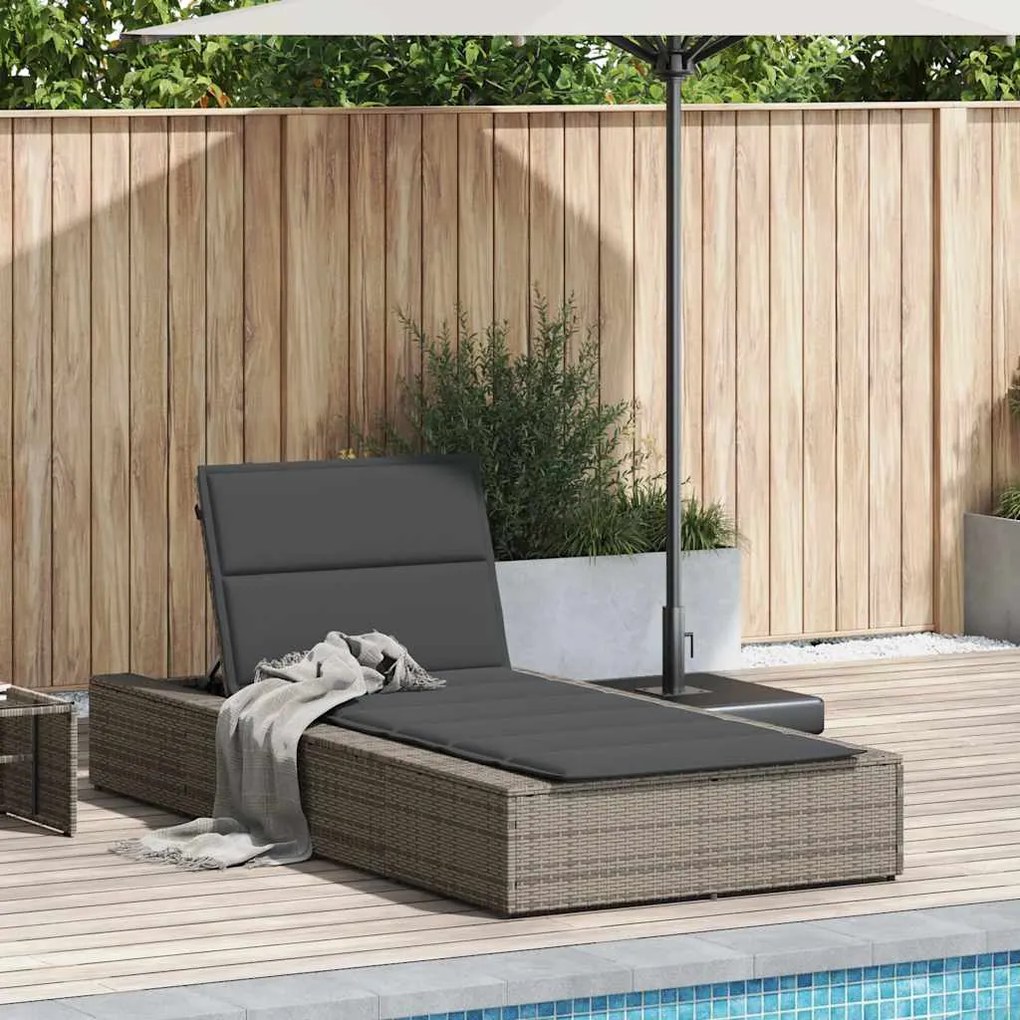 4104204 vidaXL Шезлонг с плаваща възглавница Grey Poly Rattan