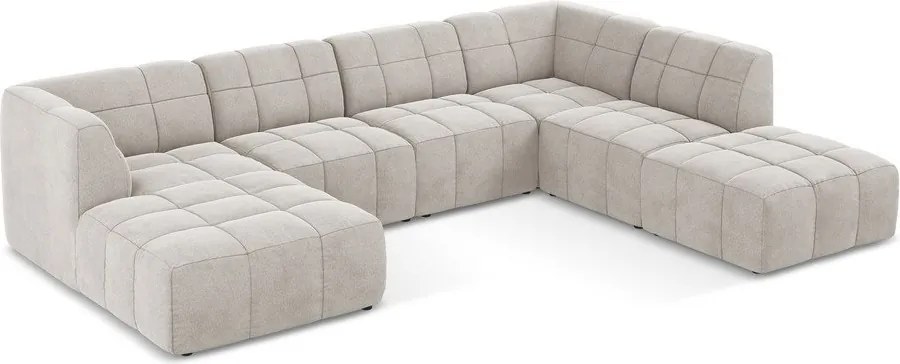 Бежов кадифен ъглов диван (U форма) Aloha – Makamii