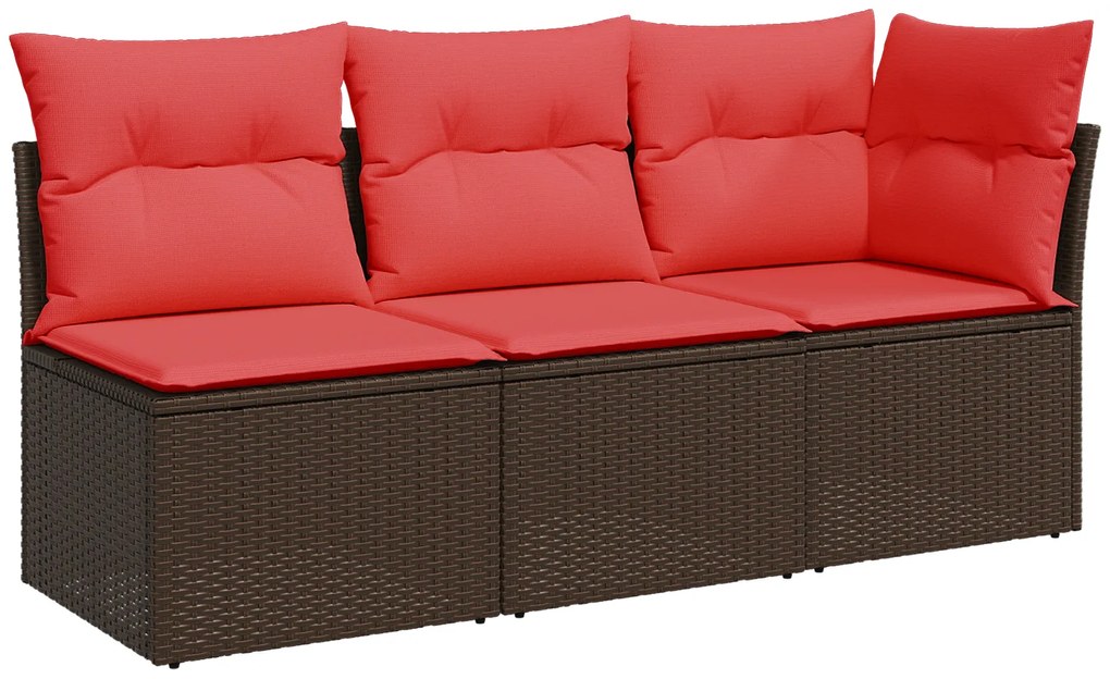 366241 vidaXL Градински диван с възглавници, 3-местен, кафяв, полиратан