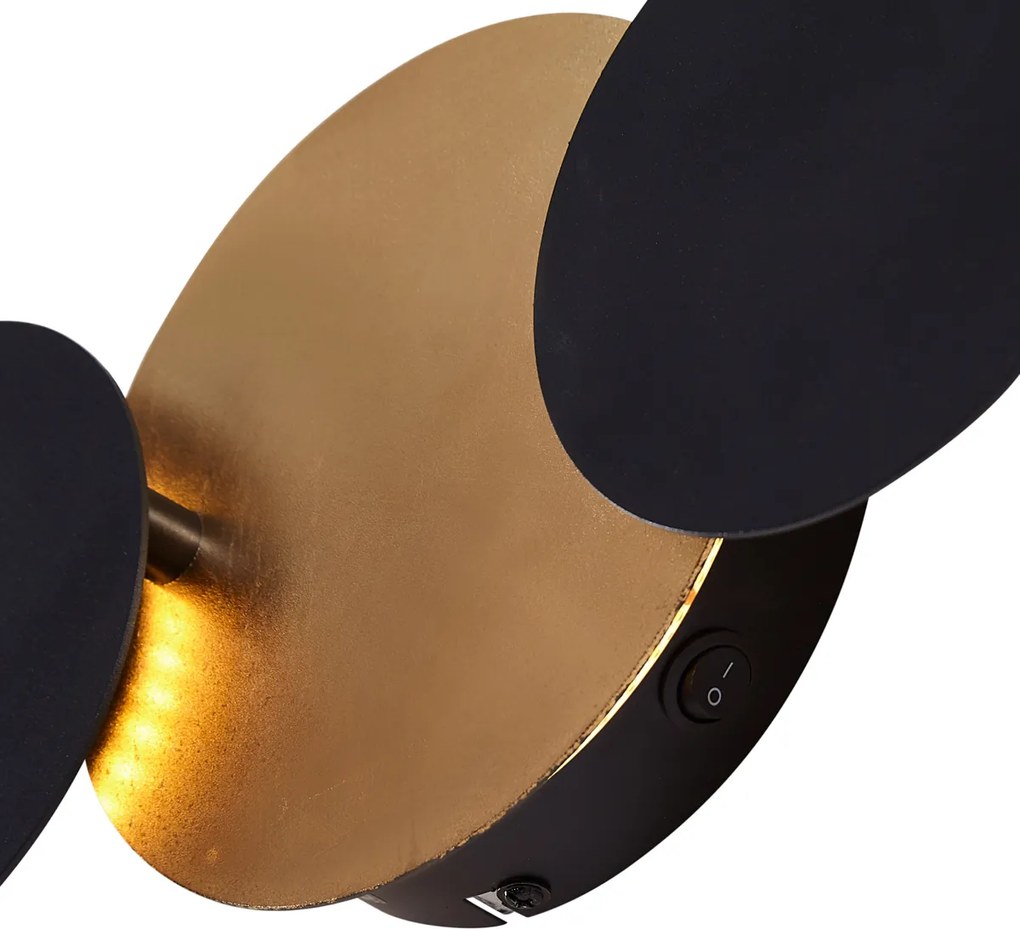 Модерна стенна лампа черна със злато, включваща LED 3-степенно димируема 3-лампи - Sunrise 3