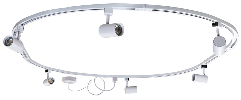 Модерна релсова система за осветление с 6 прожектора, бяла, 1-фазна, овална, 100 см - Iconic Jeana
