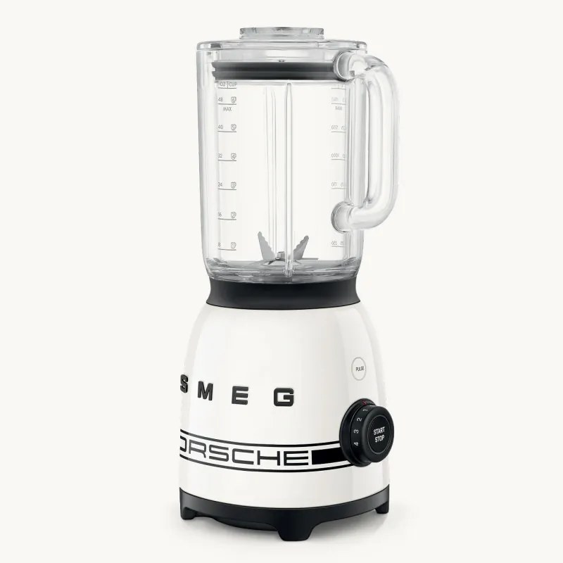 Блендер Smeg Porsche BLF03PCWEU, 800W, 1.5 л, 18000 об/мин, 4 програми, 4 скорости + Пулс, Неръждаема стомана, Бял
