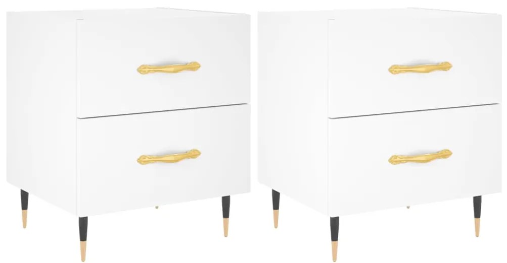 827261 vidaXL Нощни шкафчета, 2 бр, бели, 40x35x47,5 см, инженерно дърво