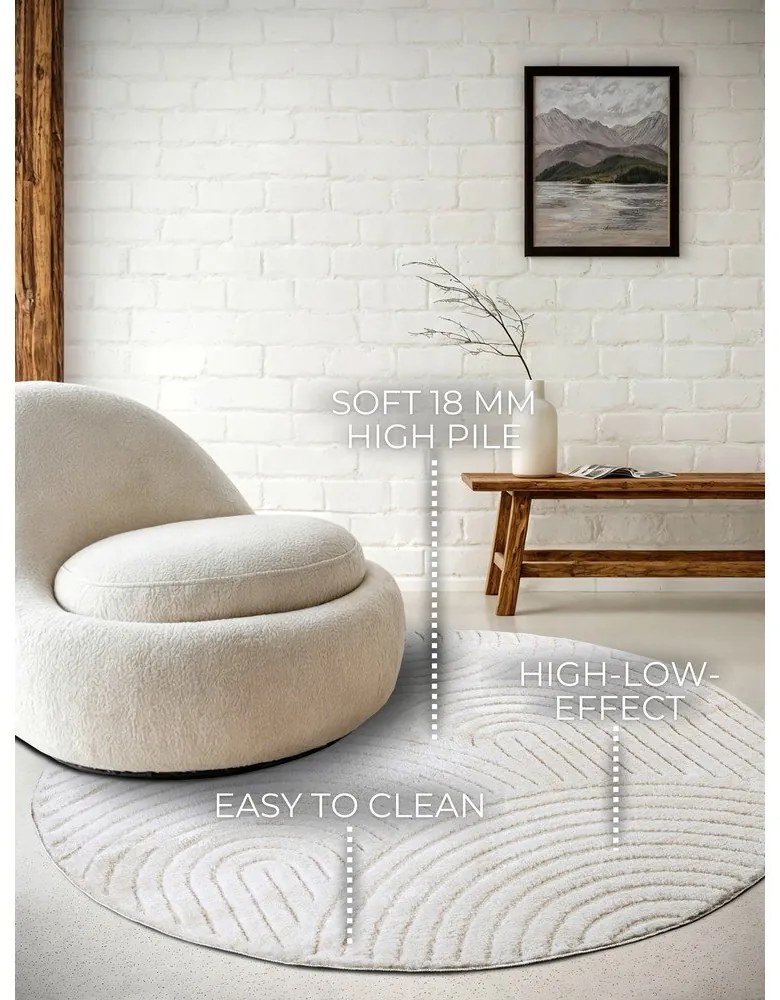 Бял кръгъл килим ø 200 cm Panglao New York White – Elle Decoration
