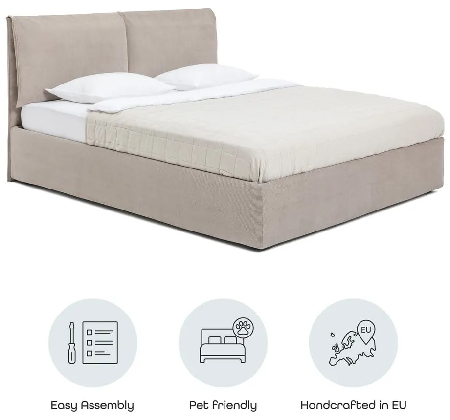 Двойно тапицирано кафяво-сиво легло с място за съхранение и включена подматрачна рамка 160x200 cm Thessa Pillow – Bonami Selection