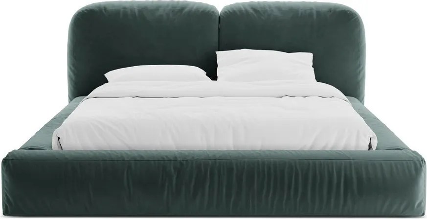 Двойно легло тапицирано с място за съхранение и включена подматрачна рамка в петролен цвят 200x200 cm Martina – Micadoni
