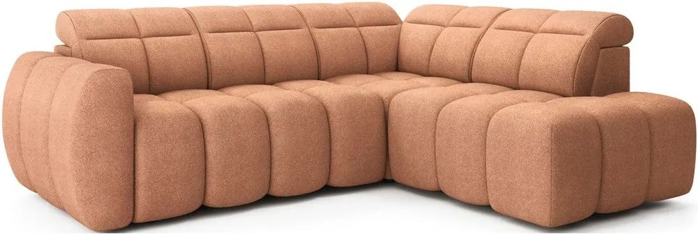 Сгъваем с място за съхранение ъглов диван от букле в цвят сьомга (десен ъгъл L форма) Falconn – ELTAP
