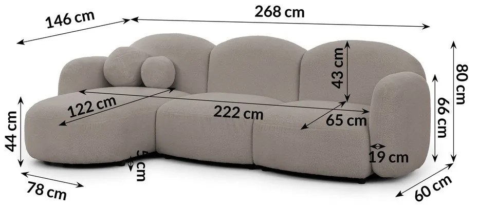 Сив ъглов диван от прежда с примки от букле (ляв ъгъл) Orbit – Ropez