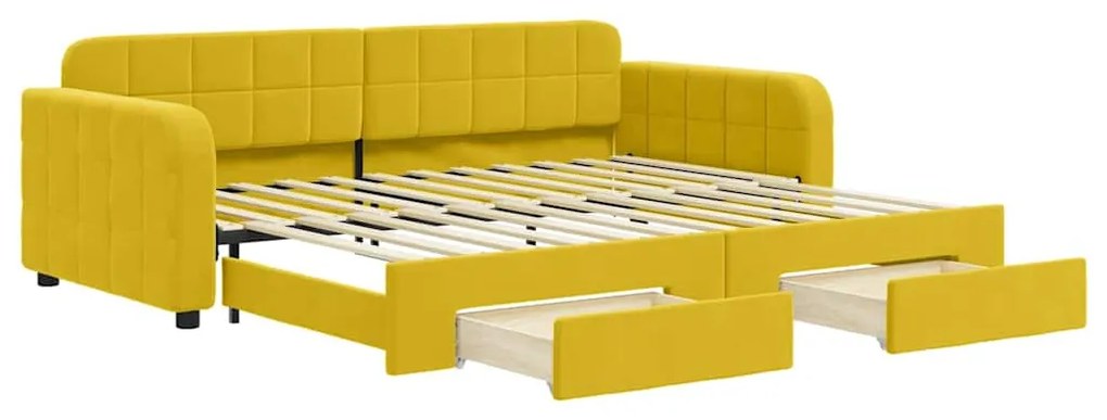 3196982 vidaXL Канапе с изтеглящо легло и чекмеджета жълто 90x200 см кадифе