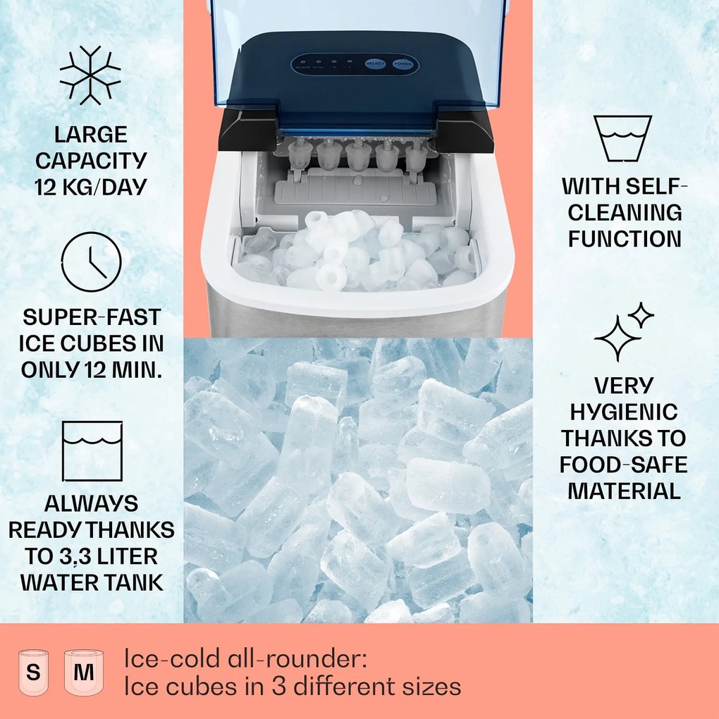 Klarstein On-The-Rocks машина за правене на лед | 12kg за 24h | 2.1l | неръждаема стомана, черен цвят