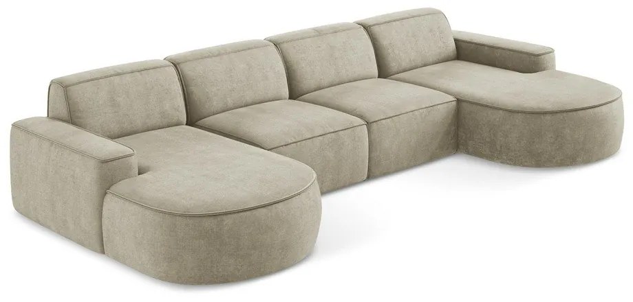 Бежов шенилов ъглов диван (U форма) Omao – Makamii