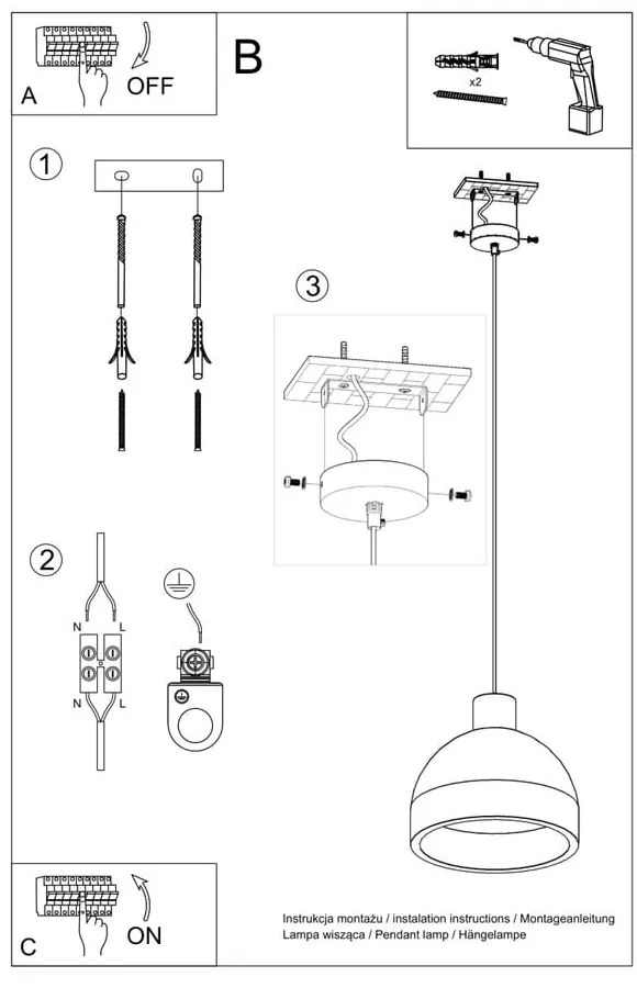 Светлосива висяща лампа ø 28 cm Filippo - Sollux