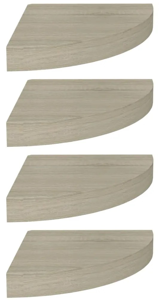 323906 vidaXL Окачени ъглови рафтове, 4 бр, дъб, 25x25x3,8 см, МДФ