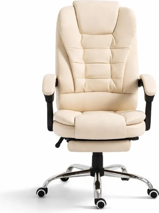 Офис стол BOSS с подложка за крака - кремава екокожа