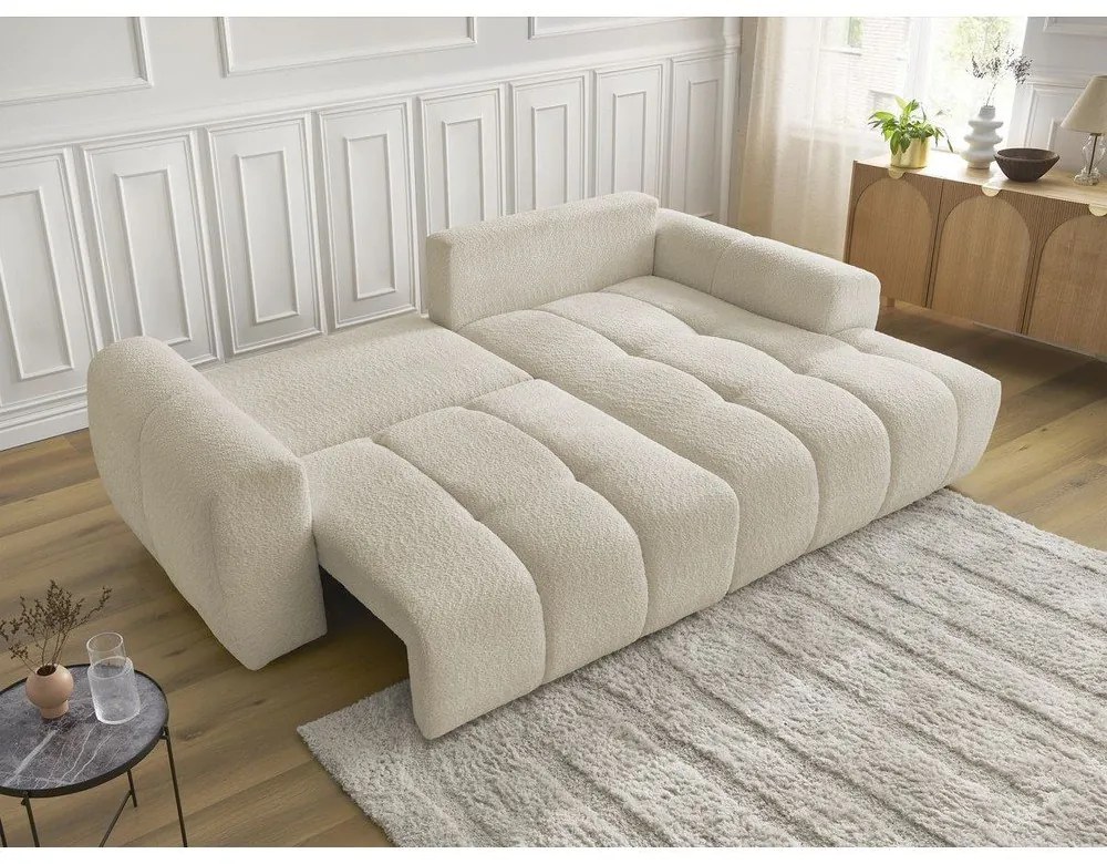 Бежов разтегателен ъглов диван с място за съхранение от букле (десен ъгъл) Roxelane – Bobochic Paris