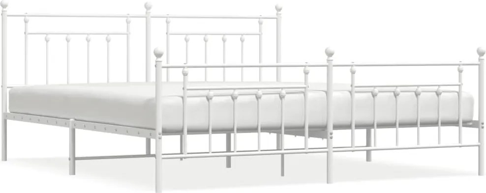 353611 vidaXL Метална рамка за легло с горна и долна табла, бяла, 200x200 см