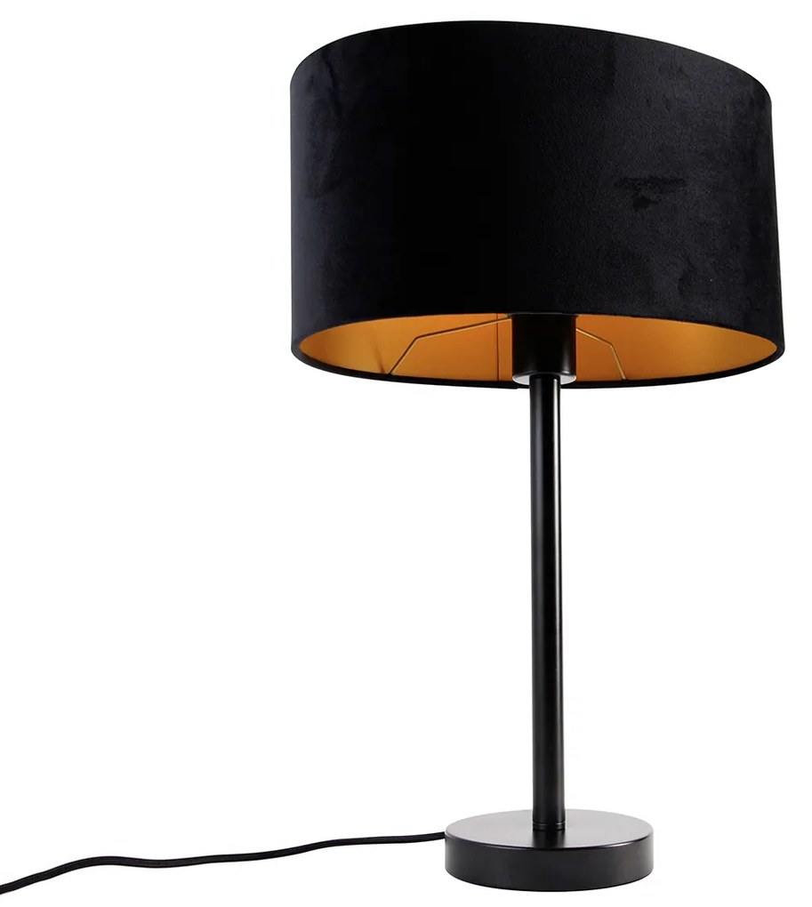 Лампа за маса черна с овална кадифена абажура черна 35см - Simplo
