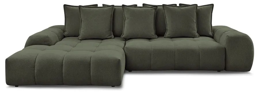 Зелен шенилов сгъваем/с място за съхранение ъглов диван (ляв ъгъл) Everest – Bobochic Paris