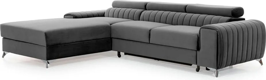 Тъмносив кадифен разтегателен ъглов диван с място за съхранение (ляв ъгъл) Grayson – ELTAP
