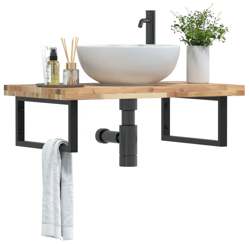 3302801 vidaXL Стенен рафт за мивка, стомана и масивно дърво акация