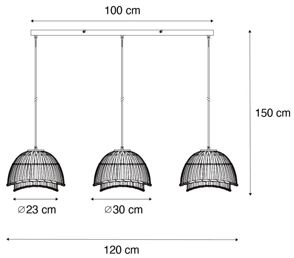 Ориенталски висящ аплик черен бамбук 3-светлина - Pua