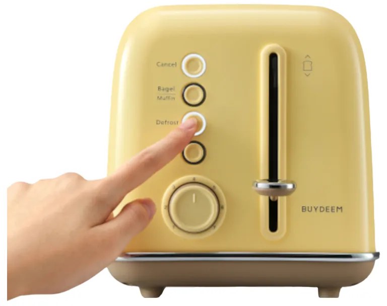 Тостер за хляб BUYDEEM DT620E, 900W, 2 слота, 7 автоматични програми и нива на препичане, LED индикатори, Тавичка за трохи, Жълт