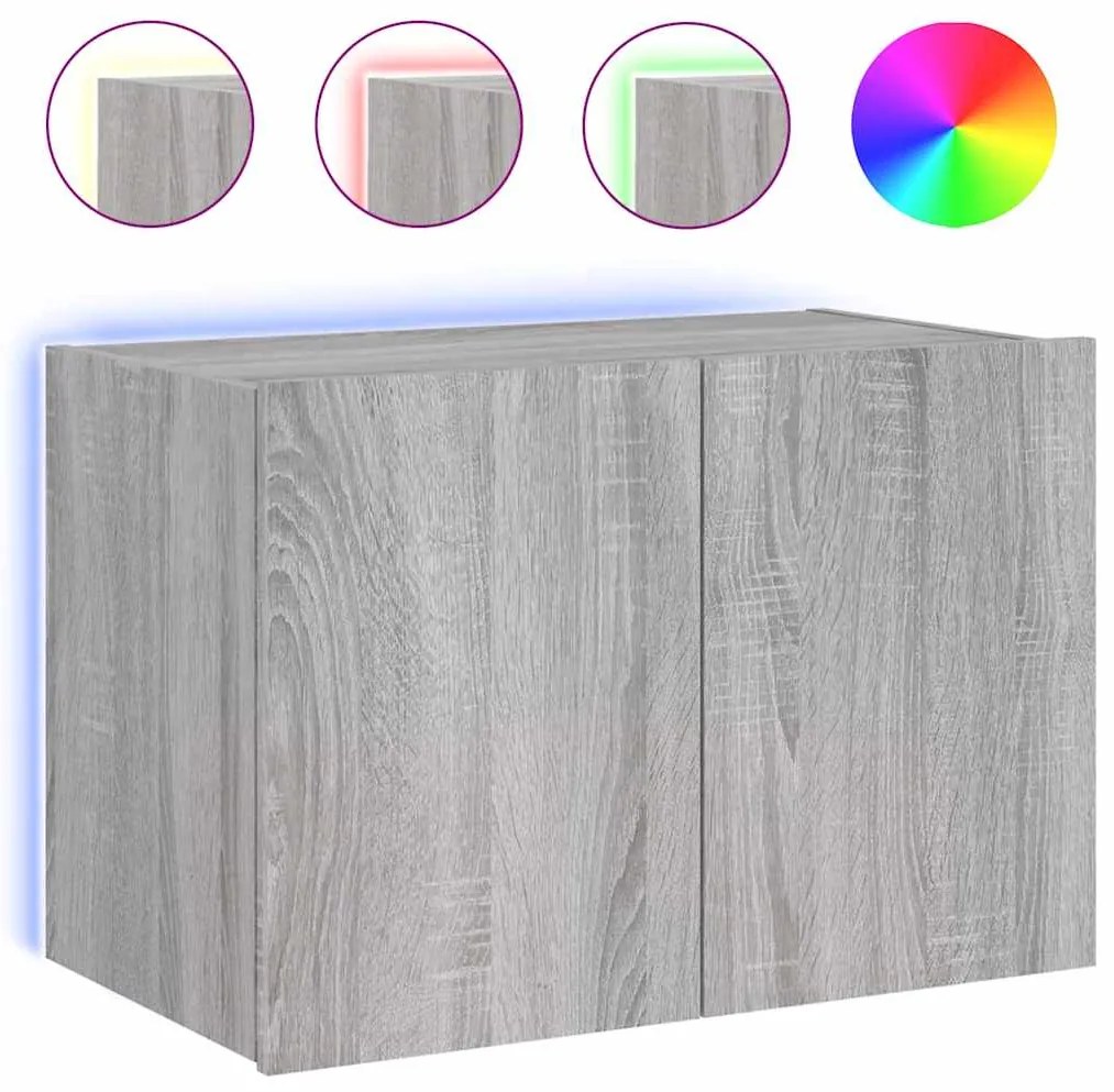 837312 vidaXL Стенен ТВ шкаф с LED осветление, сив сонома, 60x35x41 см