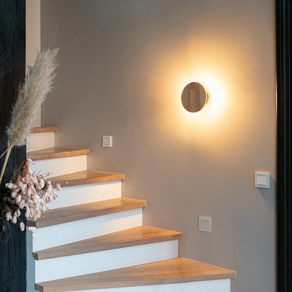 Рустикална стенна лампа дърво кръгла накланяща се - Pulley