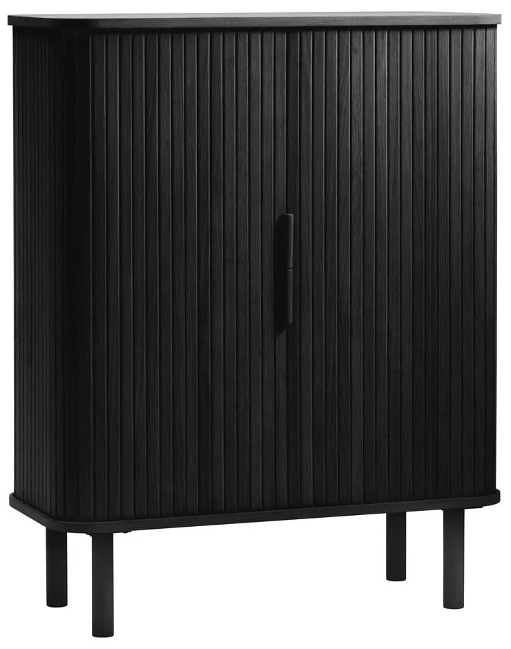 Черен шкаф в дъбов декор с плъзгащи се врати 113x90 cm Cavo - Unique Furniture