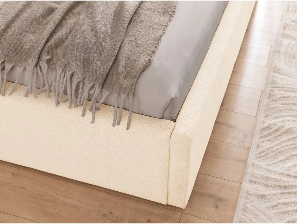 Кремаво тапицирано двойно легло с място за съхранение и включена подматрачна рамка 140x200 cm Cille – Ropez