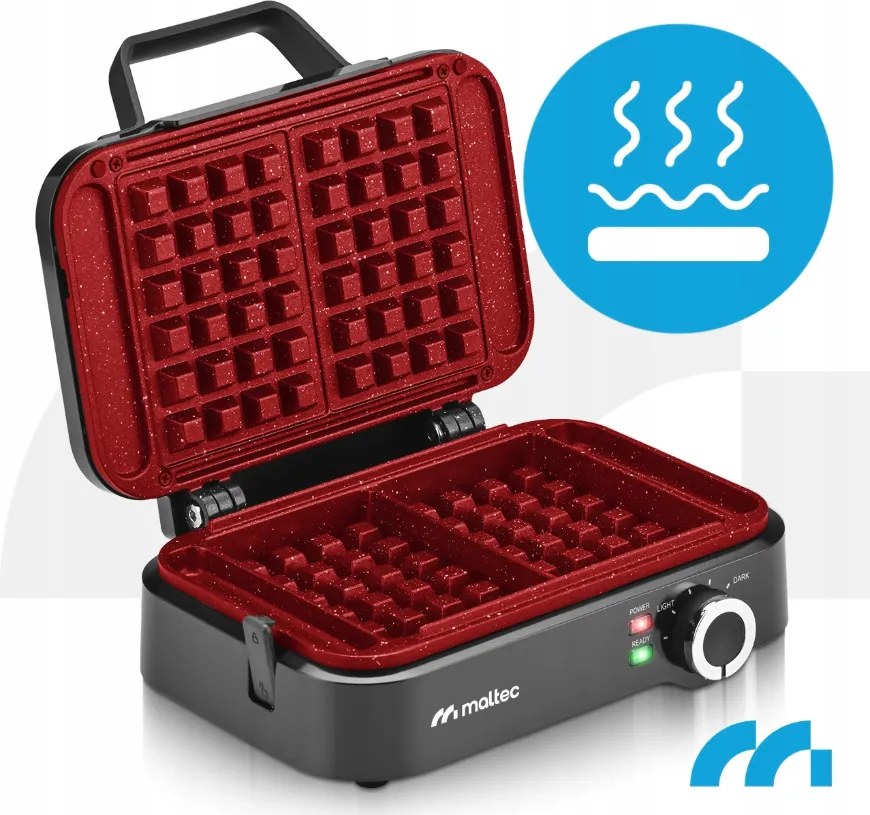 Вафелник MalTec 1200 W – за 2 големи вафли, регулируема температура, мраморна незалепваща повърхност