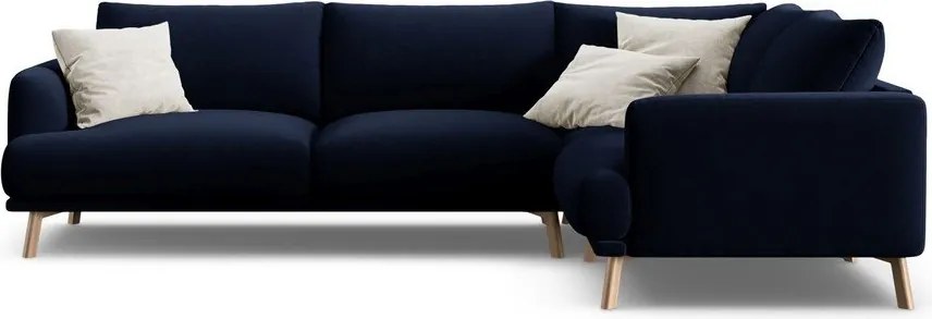 Тъмносин кадифен ъглов диван (десен ъгъл/L форма) Naomi – Micadoni