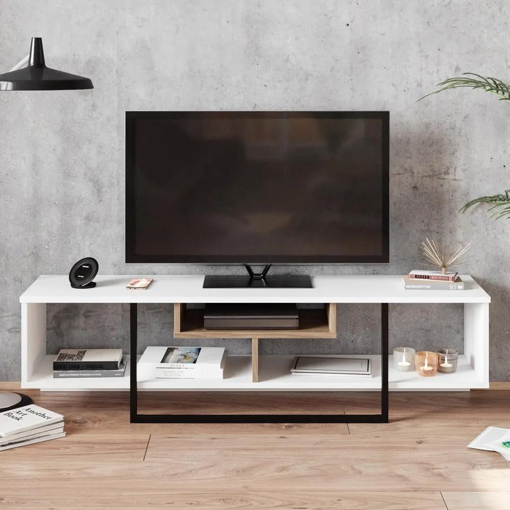 Бяла маса за телевизор от дъб 149x40 cm Asal - Kalune Design