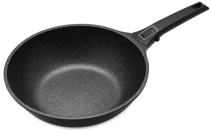 Уок тиган с капак и махаща се дръжка ZEPHYR ZP 4320 30NC, 30х10 см, Мраморно покритие, Индукция, Черен