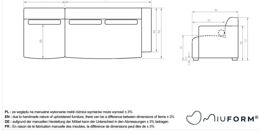 Бял модулна лежанка (десен ъгъл) Flex Felix – Miuform