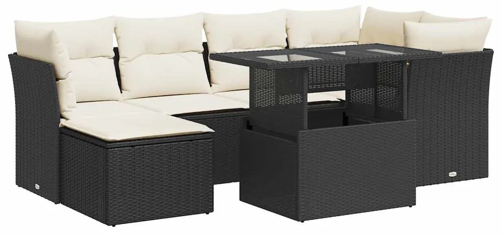 3326187 vidaXL Градински комплект диван с възглавници 7 части черен полиратан