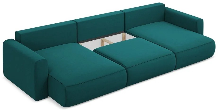 Тюркоазен кадифен разтегателен ъглов диван с място за съхранение (U форма) Kapua – Makamii