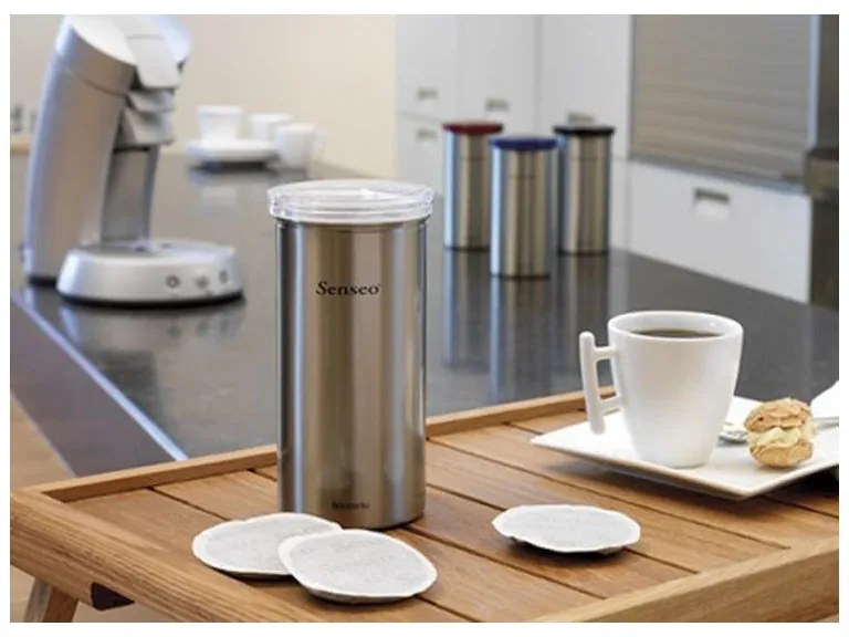 Буркан за съхранение на кафе капсули Brabantia 646986, За до 18 броя капсули, Неръждаема стомана, Устойчив на пръстови отпечатъци, Инокс/червен