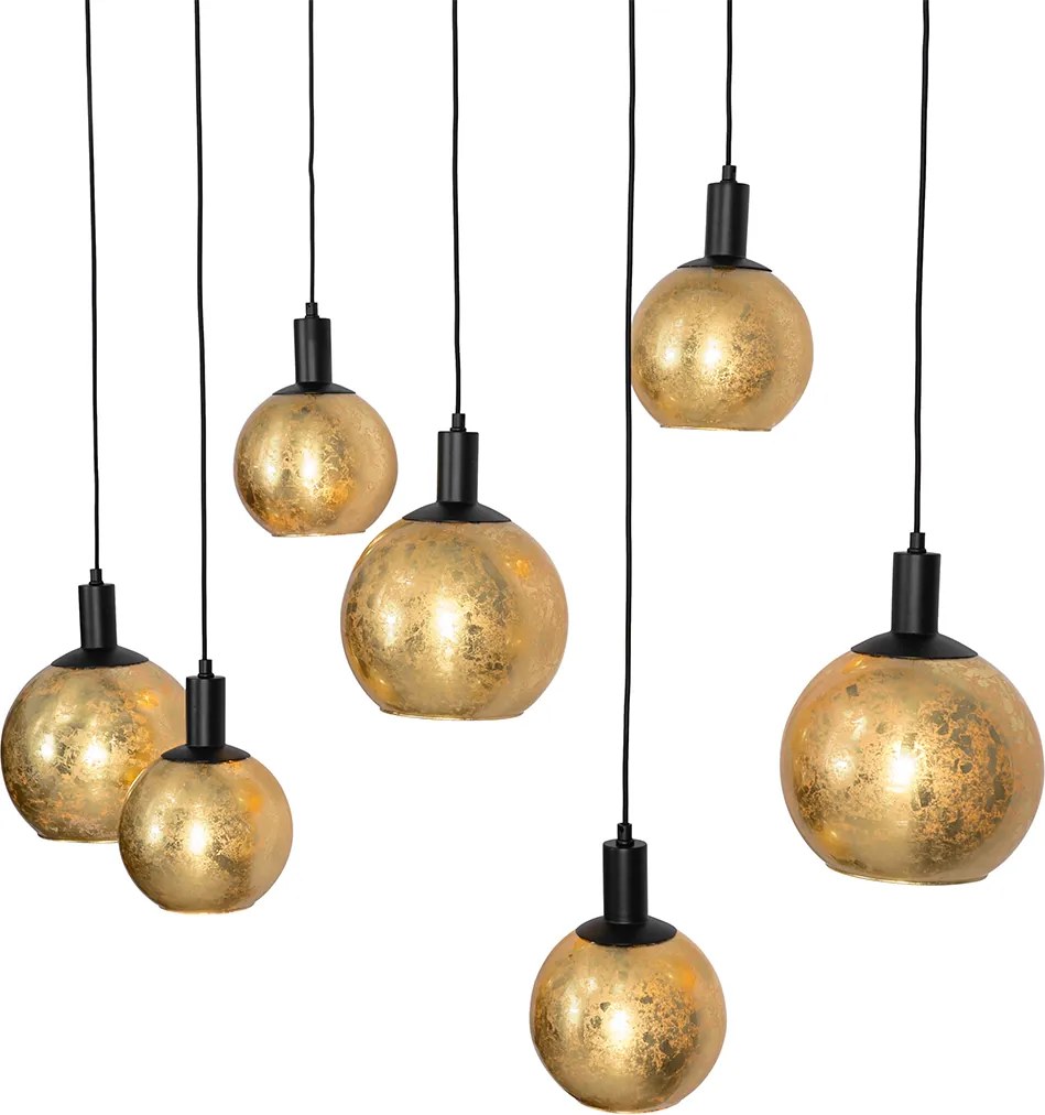 Смарт висяща лампа черна със златно стъкло 7 светлини вкл. 7 Wifi A60 - Bert