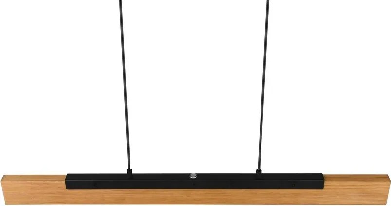 Матово черно LED висящо осветително тяло с дървен абажур Kerala – Trio