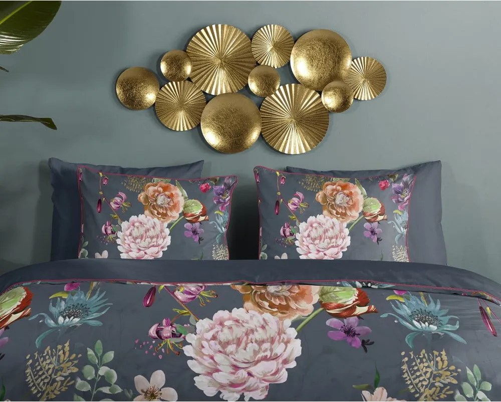 Антрацитно двойно удължено спално бельо от памучен сатен 240x220 cm Parma – Descanso