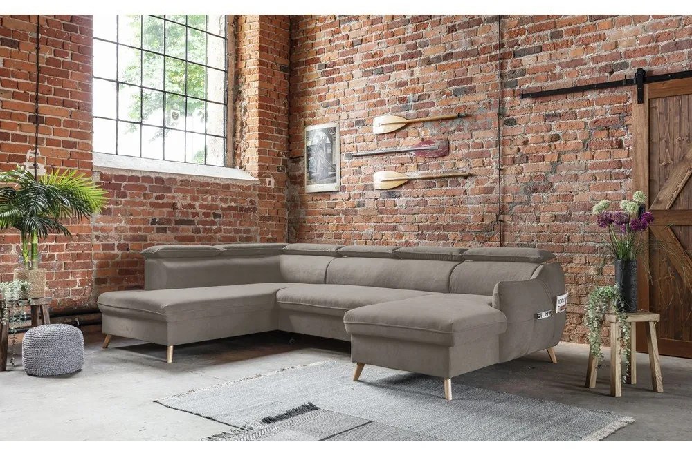 Светлокафяв кадифен U-образен ъглов диван (ляв ъгъл) Sweet Harmony - Miuform