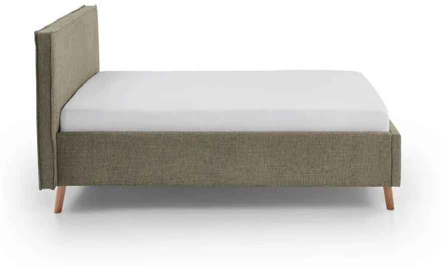 Тъмнозелено тапицирано двойно легло с място за съхранение с включена подматрачна рамка 140x200 cm Riva – Meise Möbel