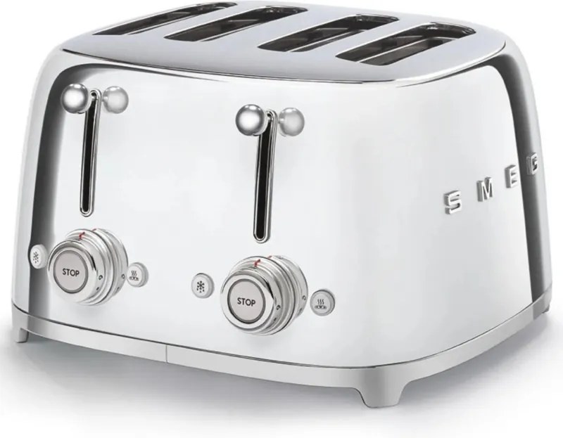 Тостер за хляб SMEG 50's Style TSF03SSEU, 2000W, 4 филии, 6 нива, Тавичка за трохи, Вграден кабел, Неръждаема стомана, Сребрист