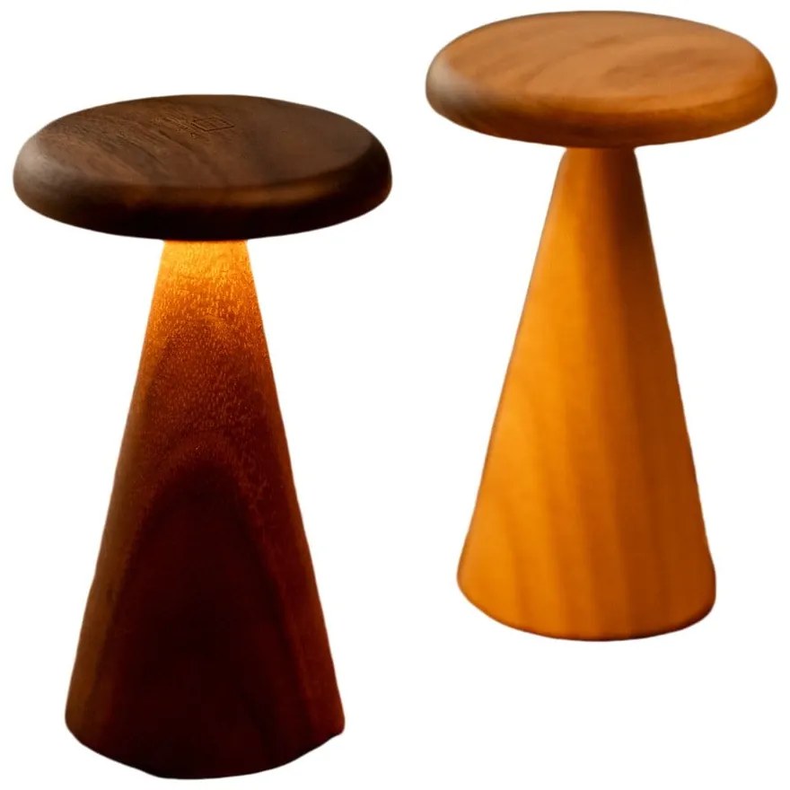 LED настолна лампа в тъмно естествен цвят с дървен абажур (височина 14 cm) Sylva – Gingko