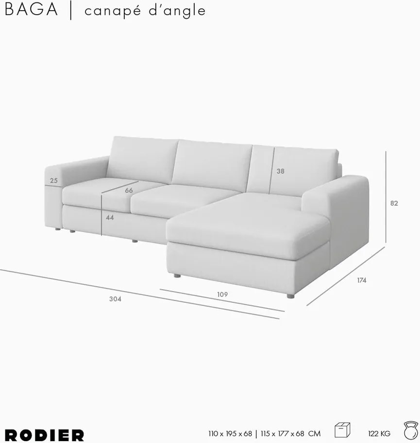 Бежов ъглов диван (десен ъгъл) Baga – Rodier