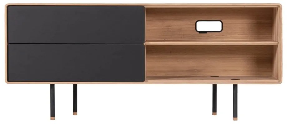 Черна/естествена маса за телевизор от масивен дъб 150x64 cm Fina – Gazzda